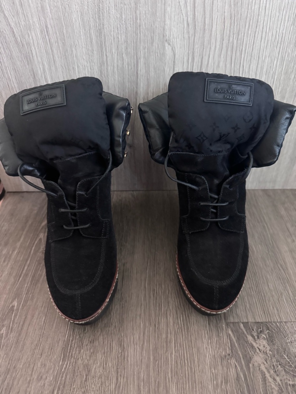 Louis Vuitton Black Suede Lace-Up Ankle Boots